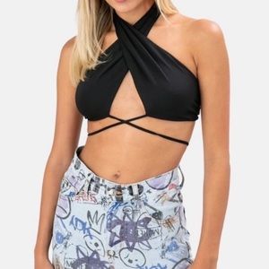 Black halter wrap top
